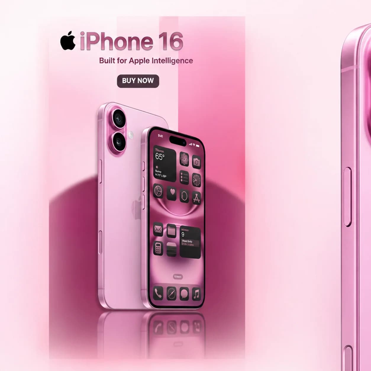 Vertikálny produktový vizuál iPhone 16 s nadpisom a tlačidlom
