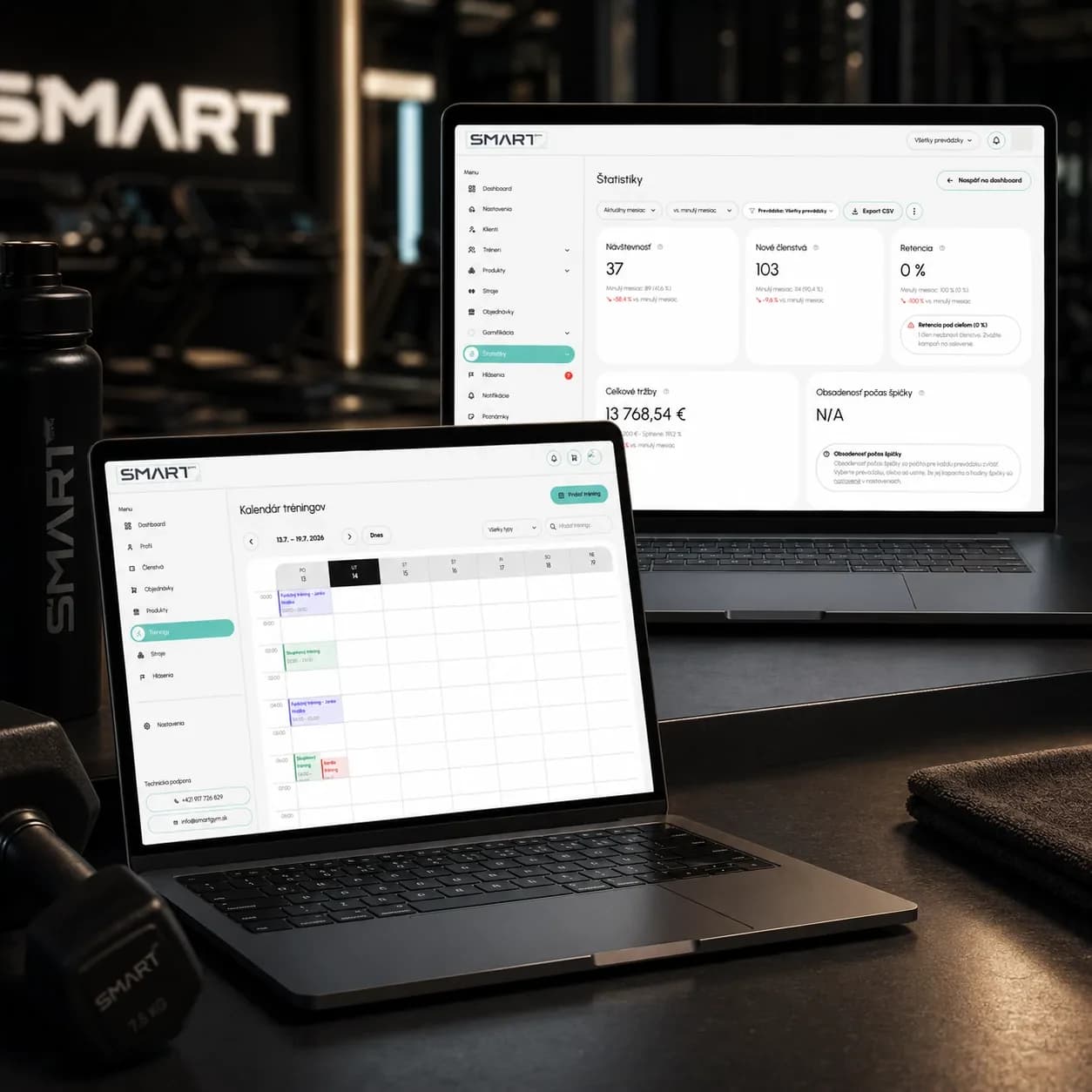 Prevádzkové štatistiky a tréningový kalendár SmartGym na notebookoch