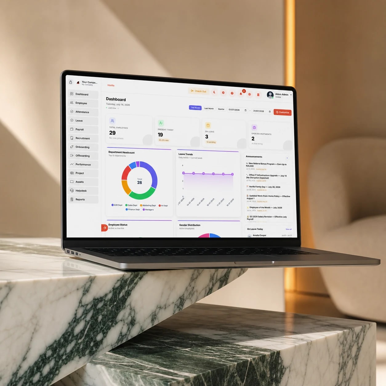 Dashboard personálneho a mzdového systému Horilla