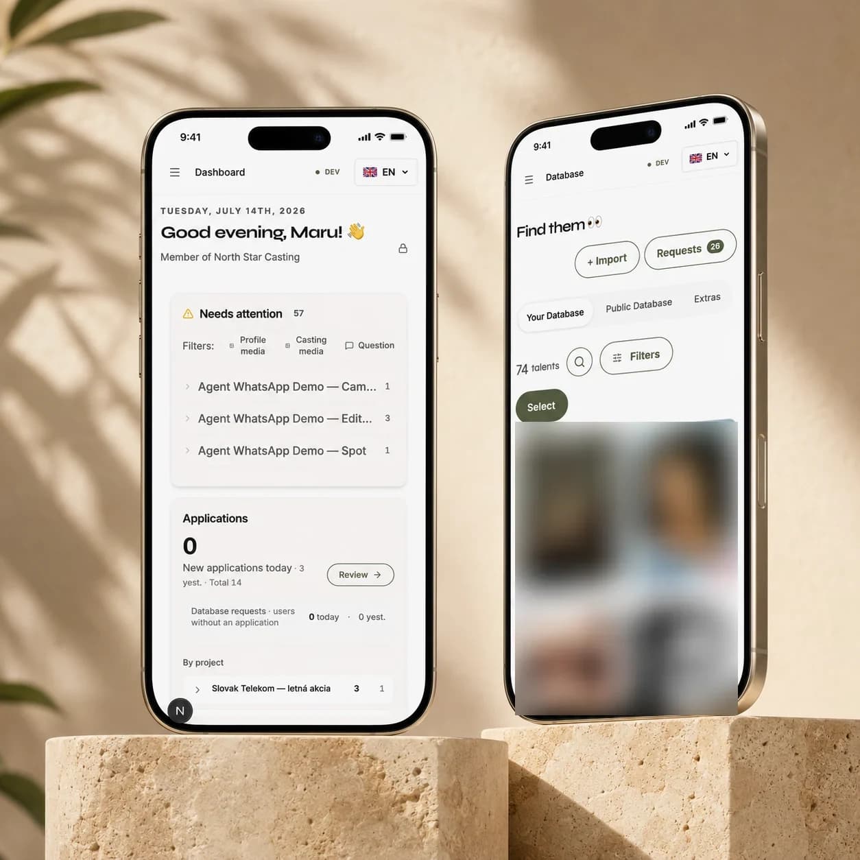 Mobilný dashboard a databáza talentov platformy Slates